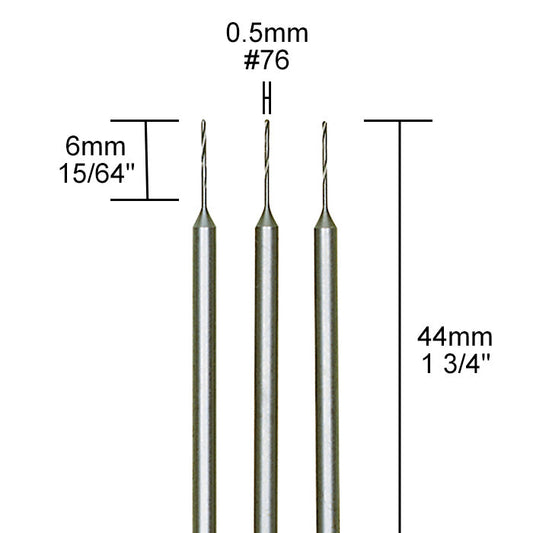 Proxxon - Tungsten vanadium micro twist drills, 3 pcs., 1/64" (0,5 mm)