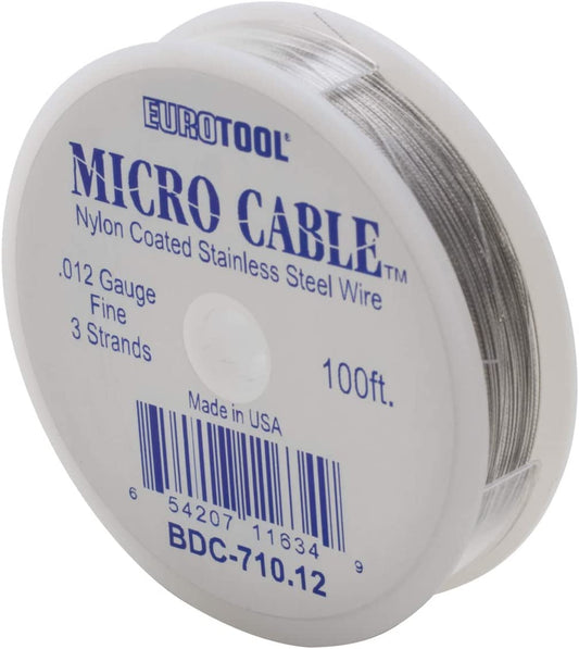 Eurotool - Micro Cable Beading Cord, Steel, .012 Inch, 100 Feet, 3 Strands
