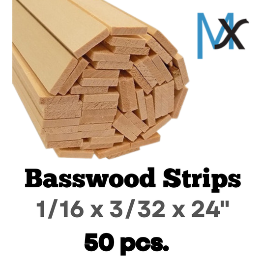 Model Expo - 1/16 x 3/32 x 24" Basswood Strips 50 pcs