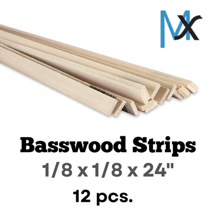 Model Expo - 1/8 x 1/8 x 24" Basswood Strips 12 pcs