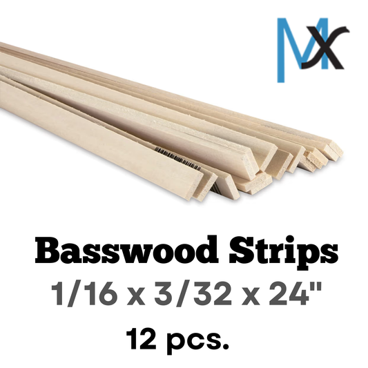 Model Expo - 1/16 x 3/32 x 24" Basswood Strips 12 pcs