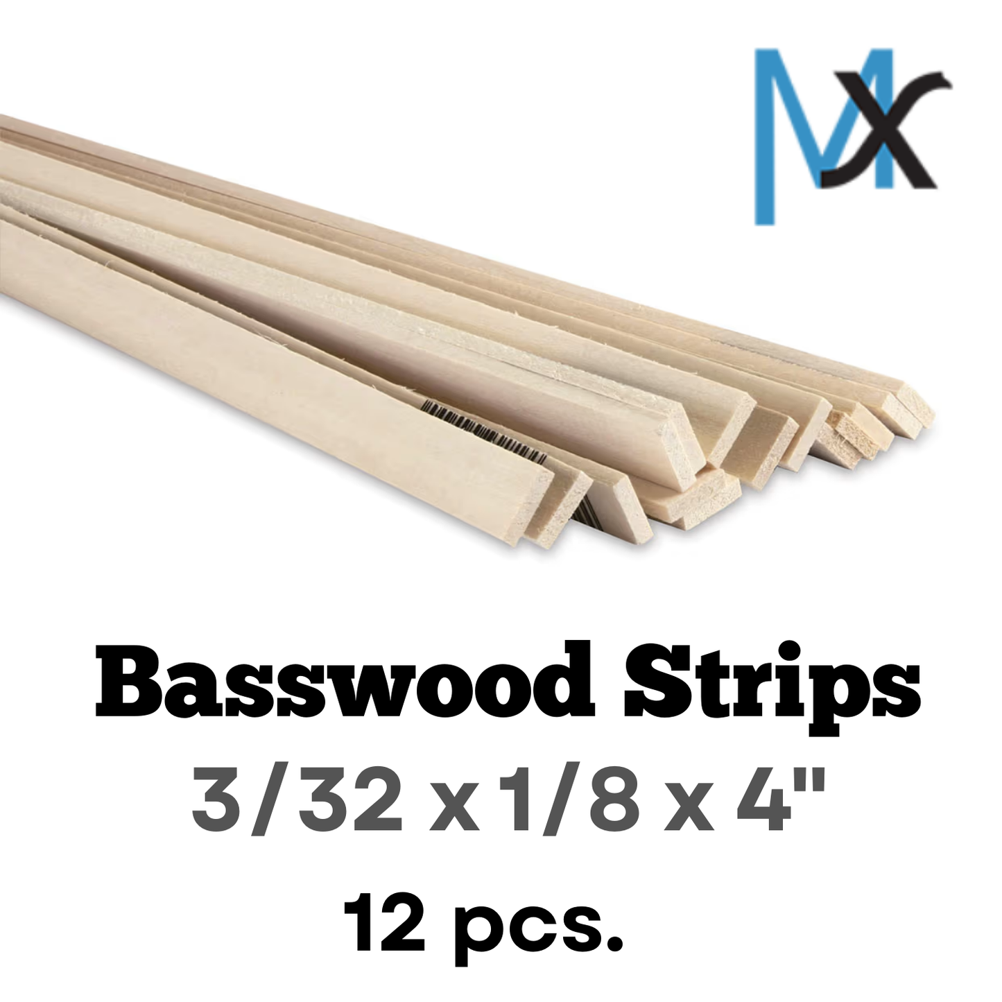 Model Expo - 3/32 x 1/8 x 4" Basswood Strips 12 pcs