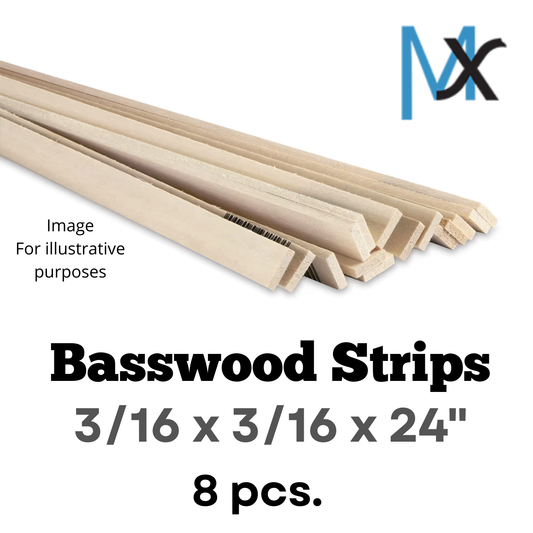Model Expo - 3/16 x 3/16 x 24" Basswood Strips 8 pcs