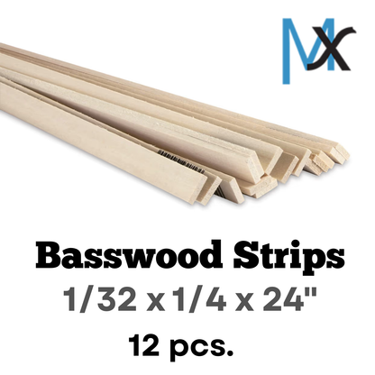 Model Expo - 1/32 x 1/4 x 24" Basswood Strips 12 pcs