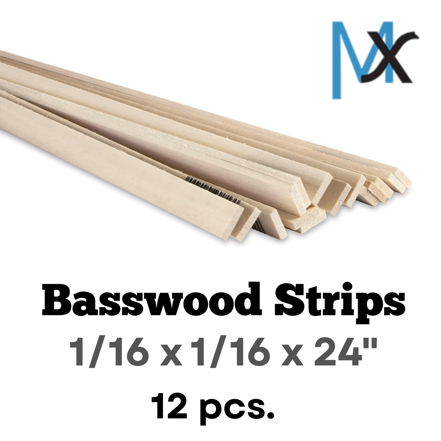 Model Expo - 1/16 x 1/16 x 24" Basswood Strips 12 pcs