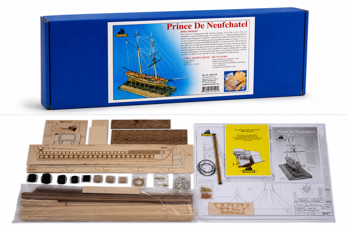 Model Shipways Prince de Neufchatel 1:64 Scale – Legendary War of 1812 American Privateer Brigantine Ship Model Kit