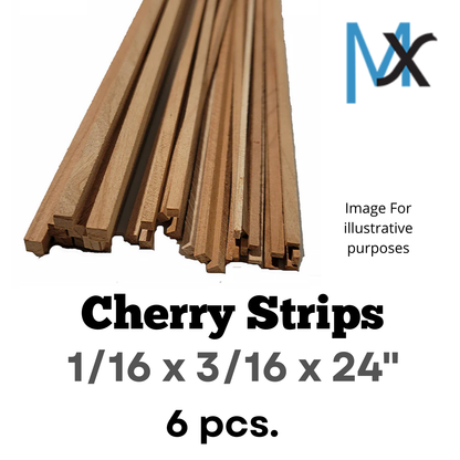 1/16 x 3/16 x 24" Cherry Strips 6 pcs