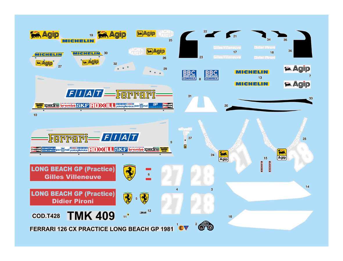 Tameo - TMK 409 Metal Kit 1:43 Scale - Ferrari F1 126CX - Long Beach G.P. 1981 - Gilles Villeneuve