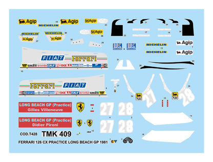 Tameo - TMK 409 Metal Kit 1:43 Scale - Ferrari F1 126CX - Long Beach G.P. 1981 - Gilles Villeneuve