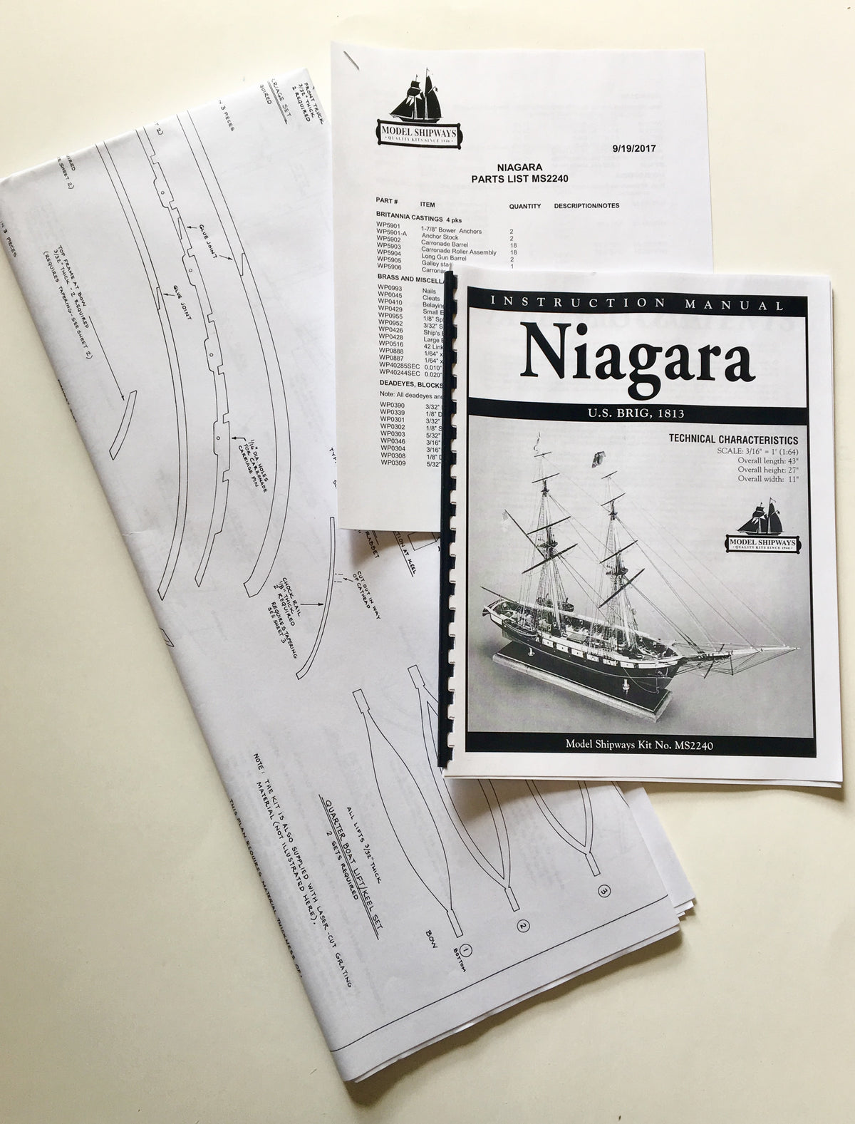 Model Shipways U.S. Brig Niagara Wood Model Kit 1:64 Scale - Battle of Lake Erie Flagship