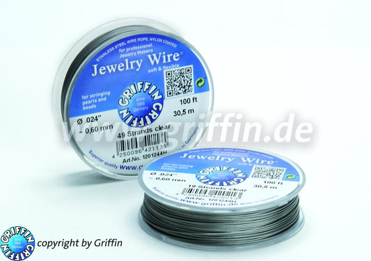 Griffin - Jewelry Wire - Thickness is 0.6 mm (.024") -49 strands with nylon coating - Spool contains 30 ft.