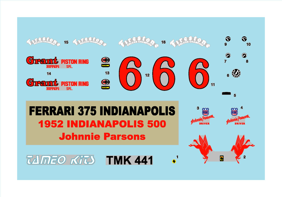 Tameo - Ferrari 375 Indianapolis 1:43 Scale White Metal Kit
