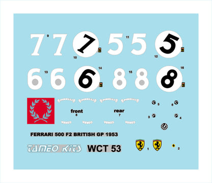 Tameo - WCT053 Ferrari 500F2 - British G.P. 1953 - White Metal Car Kit - Scale 1:43