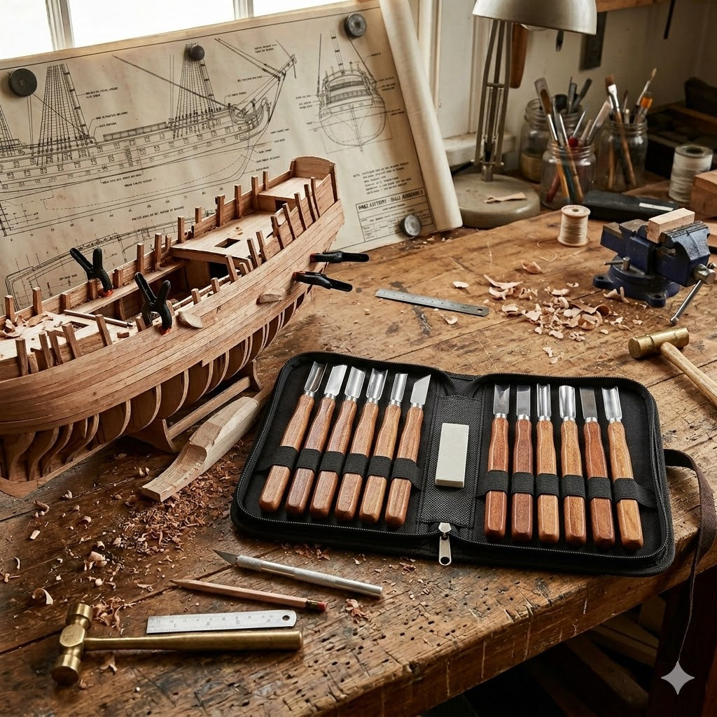 Master Shipwright’s 12-Piece Wood Carving & Detail Knife Set – Essential for Hull Shaping and Custom Deck Work