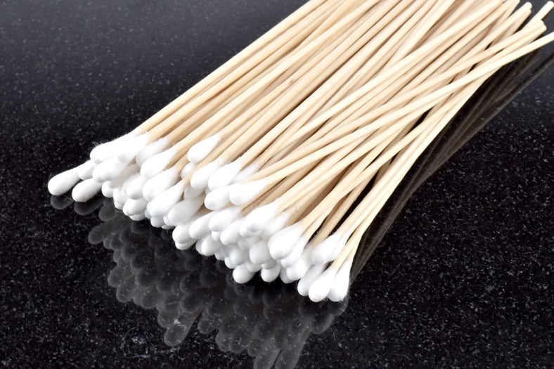6" Birch Wood Handle Cotton Swabs, 100 pcs