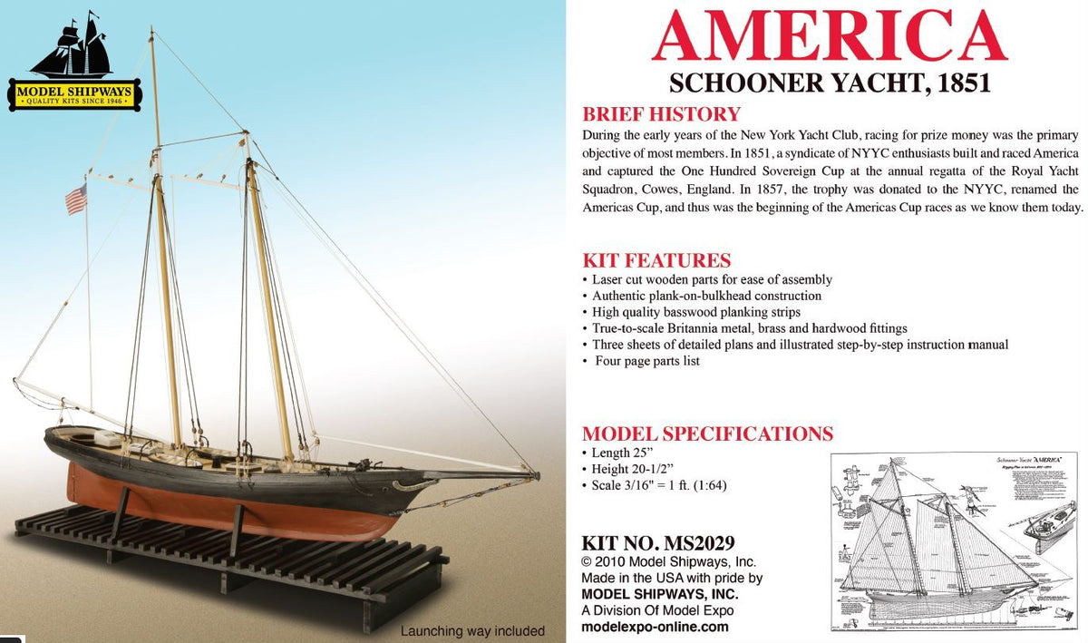 Model Shipways 1:64 Yacht America Schooner 1851 Wooden Model Ship Kit