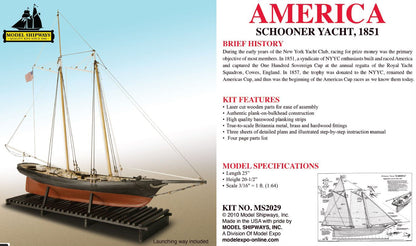 Model Shipways 1:64 Yacht America Schooner 1851 Wooden Model Ship Kit