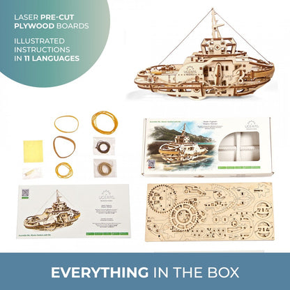 UGears Working Tugboat: Laser-Cut Mechanical Wood Kit