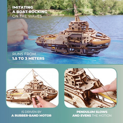 UGears Working Tugboat: Laser-Cut Mechanical Wood Kit