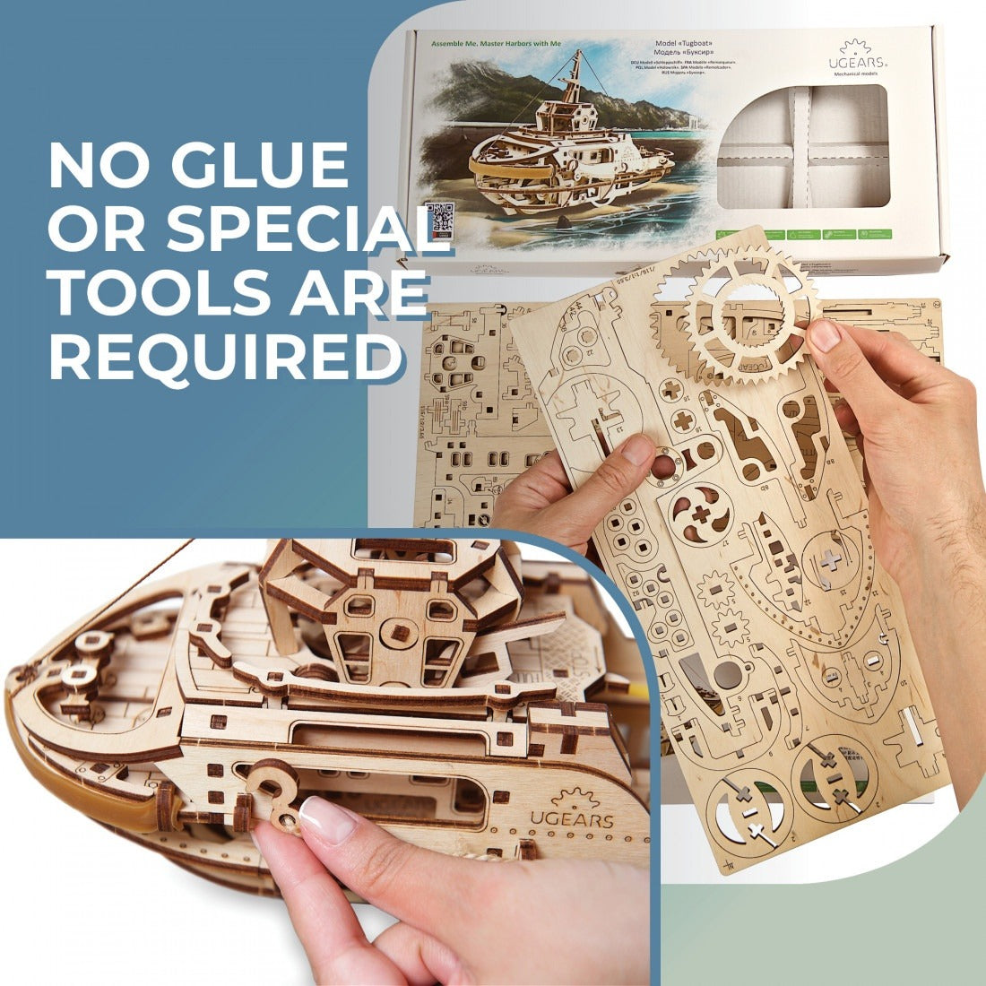UGears Working Tugboat: Laser-Cut Mechanical Wood Kit
